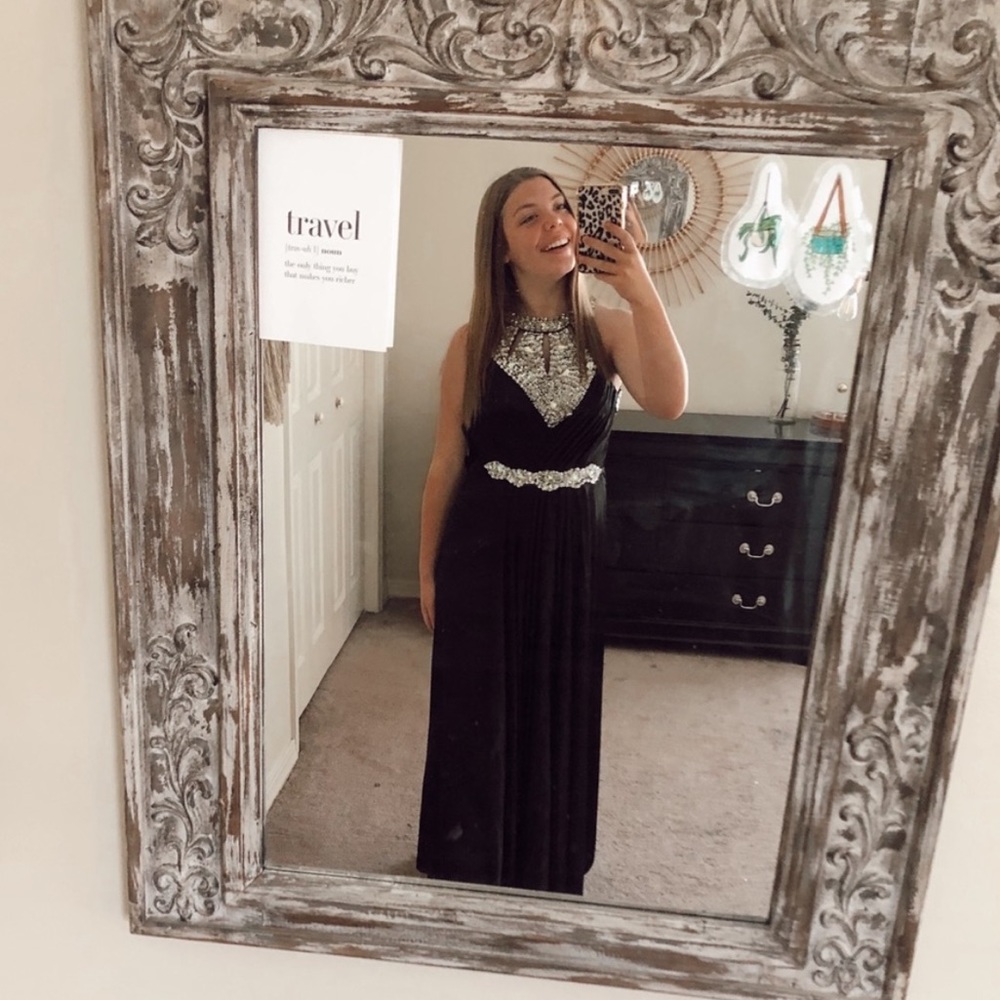 bejeweled high neck prom dress